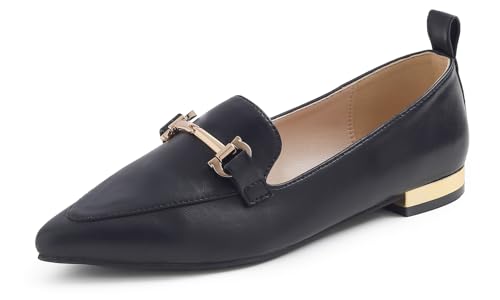 Image of FEVERSOLE Women's Loafer Flat Pointed Deco Low Heel Fashion Slip On Dress Driving Office Shoes