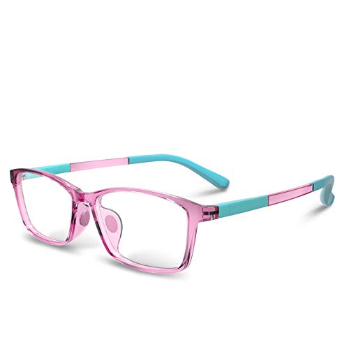 Kids Computer Blue Light Glasses: Anti Strain Protection Eye Glare Filter Rectangular Frame UV Ray Blocker Fake Reading Lens Gaming Screen Blocking Eyeglasses for Children | Girls | Boys