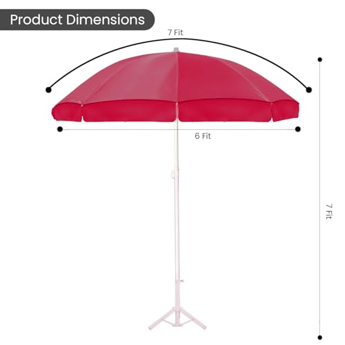 Image of ORILEY Garden Umbrella with Stand Foldable Big Size (7ft Height 42 Inch Rib Arm) Heavy Duty Waterproof Rain & UV Sun Protection Outdoor Patio for Balcony Shedding Cantilever & Lawn (Red)