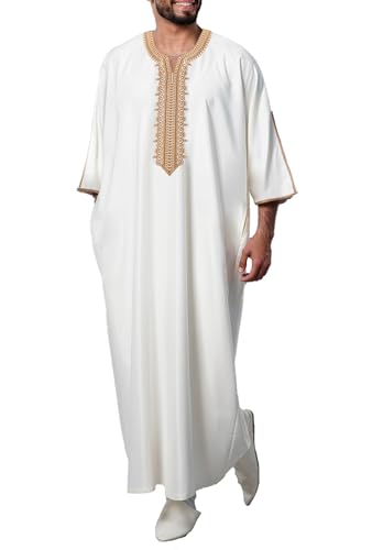 Robe marocaine hommes brodée manches mi-hautes vêtement traditionnel