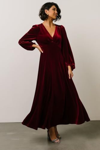 Women's Velvet V Neck Bridesmaid Dresses Long Sleeve A Line Formal Wedding Guest Gown3