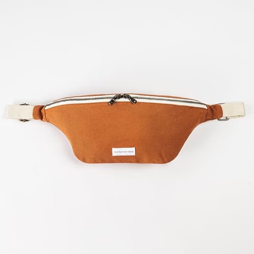 Image of The Peacock Crew Canvas Crossbody Sling Bag for Men & Women - Adjustable Strap, Dual Zippers Left /Right Handed, Secure Everyday Travel Fanny Pack Shoulder Pouch, Trekker Brown Camel, 14.5 x 6.3 x 3.6