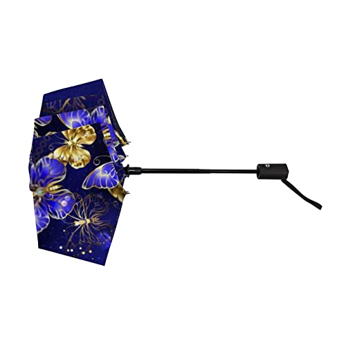 Umbrella Windproof Travel Umbrella For Rain,Sun Lightweight And Portable Luxurious Sapphire Butterfly Auto Open Close Umbrella #TOP3