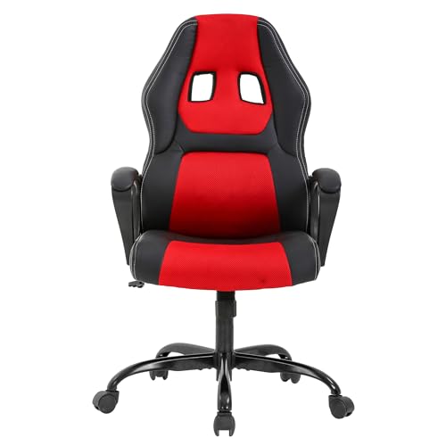 PayLessHere Gaming Chair Ergonomic Office Chair Computer Chair with Lumbar Support Ergonomic Pu Leather Adjustable Height Executive Chair for Women Men and Adults,Red