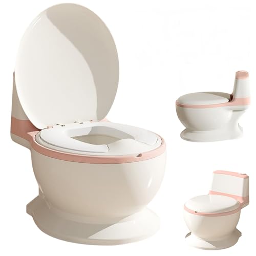 OHMG 3-in-1 Potty Training Toilette, Töpfchen für Babys, echte Spülgeräusche, gründliches Lernen, Kindertoilette ab 18 Monaten (Rosa)