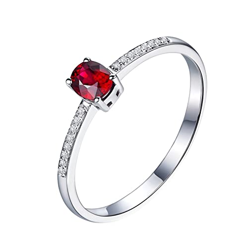 AmDxD Bague avec Breloque, Bague Rubis Créé par Le Laboratoire Rouge 0.3ct Or Blanc 18 Carats Ovale Bague de Fiançailles Femme Vvs Taille 55