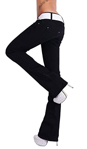 Label by Trendstylez Damen Slim Fit Stretch Bootcut Schlag Jeans Hose inkl. Gürtel schwarz W322 Größe 44 Cover