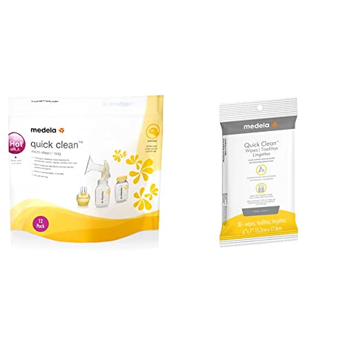Image of Medela Quick Clean MicroSteam Bags, Sterilizing Bags for Bottles Breast Pump Parts Eliminates 99.9 of Common Bacteria Germs Disinfects Most Breastpump Accessories, Yellow, 12 Pack