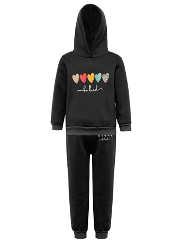 2Pcs Girls Fall Winter Hoodie Set Kids Pullover Sweatshirt and Jogger Pants Athletic Tracksuit3