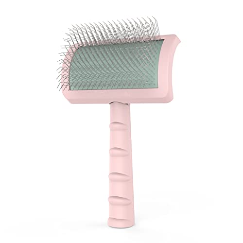 CeleMoon Cepillo extra largo para mascotas, para desprenderse, cepillo de aseo para perros y gatos, pelos enmarañados y sueltos, elimina la capa inferior gruesa, cabello enredado, rosa Cover