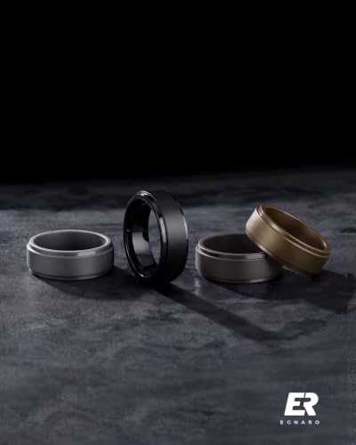 Image of Egnaro Men's Silicone Wedding Rings: Classic Black Step Edge Rubber band 10mm Wide 2.5mm Thick- Hypoallergenic for Gym /Outdoor /Gift(1 /4 /7 Variety Pack with Half Size)
