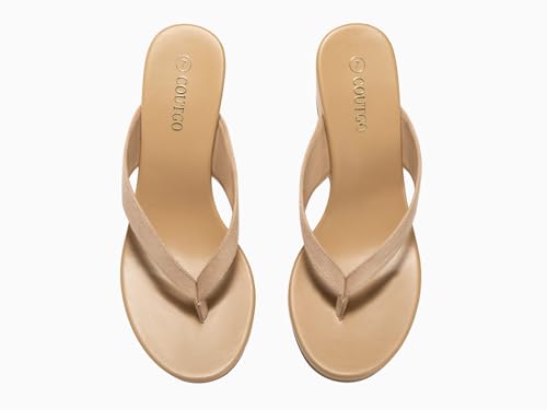 Image of Coutgo Womens Wedge Heels Sandals Platform Flip Flops Slides Slip On Summer Beach Shoes