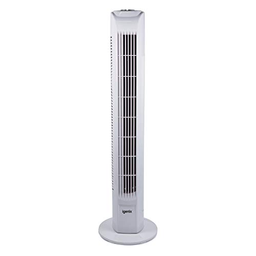 Igenix DF0035T Oscillating Tower Fan with 7.5 Hour Timer and Remote Control, 3 Speed Settings and Quiet Operation, Plastic, 45 W, White