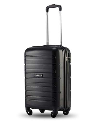 Image of SNITCH Loop Cabin Size Black Polypropylene Hard Travel Suitcase - Trolley Bag Small & Luggage with 4 Wheels, Secure Lock & Free Shoe Bag