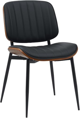 CLP Chaise de Salle à Manger Tiffin I Chaise rembourrée avec Bois courbé I Chaise de Cuisine avec Dossier I Chaise d'attente rembourrée, Couleur:Noyer/Noir, Matériel:Similicuir