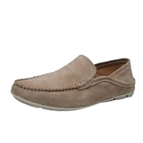Mens Loafers Slip On Suede Solid Color Round Toe Classic Dress Shoes Flat Heel Resistant Flexible Comfortable Business Casual