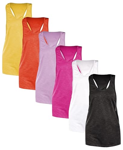Image of Sexy Basics Women's Workout Racerback Tank Tops | Semi Sheer Slub Fabric | Wide Shoulder Hole Opening | Multi Packs & Colors