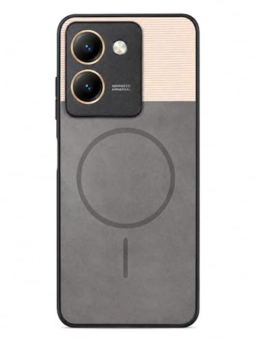 Image of Bintage Mac Safe Design Hard Slim Back Case | Soft Border Camera Protect | Dual PU Leather Finish Back Cover Compatible for Vivo Y36 4G - White & Grey