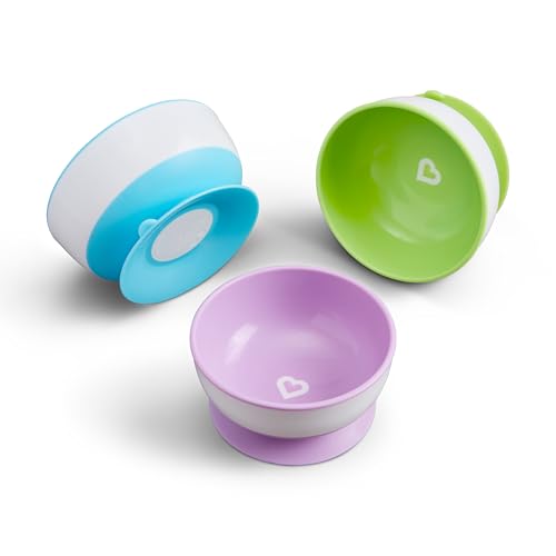 Munchkin Stay Put Baby Saugnapf Schalen Set | Baby Schalen für Beikosteinführung | Saugnapf Essgeschirr Set für Babys & Kleinkinder ab 6 Monaten | BPA-frei Beikost Set | 3er Pack