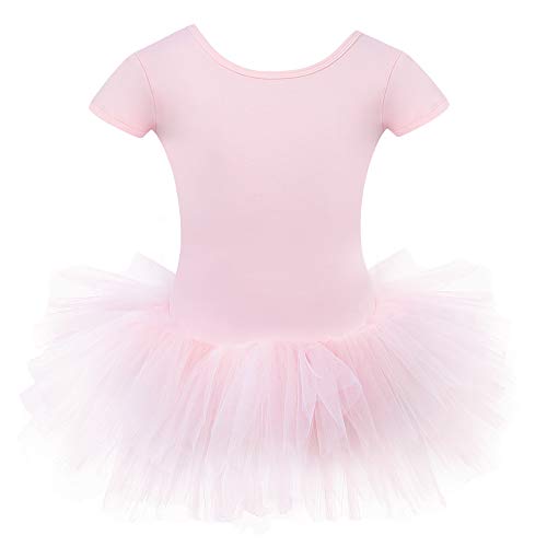 Bezioner Girls' Ballet Tutu Dress Cotton Dance Leotard with Skirt Short Sleeve Ballerina Outfit