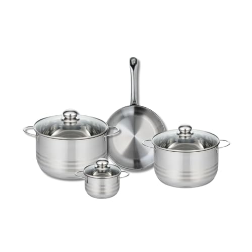 ELO 9867950 - Batería de cocina (4 piezas, juego de 1 sartén de 24 cm y 3 ollas de 12, 20 y 24 cm, Elo Profi Brillant, acero inoxidable, inducción
