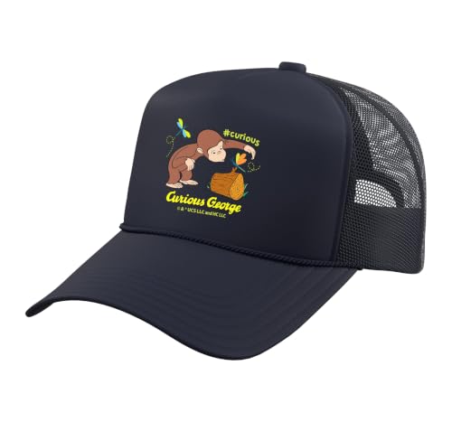 Curious George Spring Exploration Trucker Hat with Adjustable Mesh Back Navy Blue