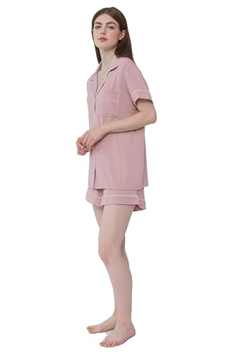Image of Cherrydew Women Bamboo Viscose Super Soft Comfy Summer Cooling Short Sleeve Button Down Pajama Shorts Set S-XXL