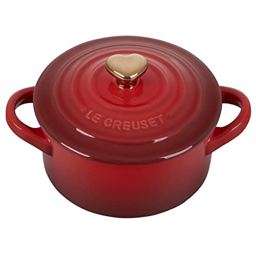 Le Creuset Cerise With Gold Heart Knob Stoneware Mini Round Cocotte, 8 Oz #TOP16