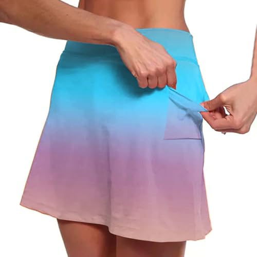 Saia feminina de tênis de cintura alta para ioga, short de corrida gradiente, estilo culottes, Azul-
