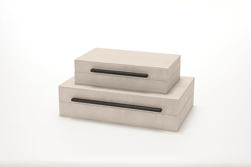 Generic Sagala Ivory Shagreen Box Set of 2 Home Decorative Boxes, Large nested Storage Boxes with Lid for HomeDecor, Jewelry Box Organizer with Black Metal Handle, AD-24001