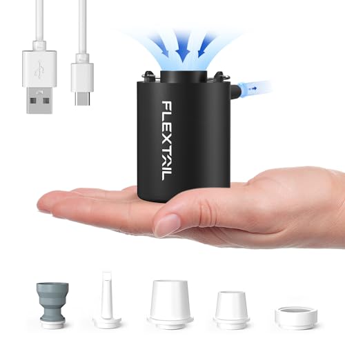 FLEXTAILGEAR Mini Pump 2024, Kompakte Elektrische Luftpumpe für Luftmatratze, 4kPa USB Wiederaufladebare Ultraleichte Akku Pumpe für Trekking, Camping, Luftbett, Schwimmring