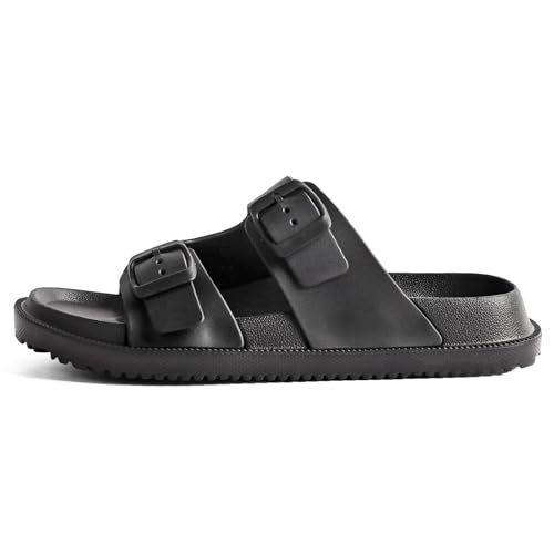 Image of Arch Support Footbed Sandals for Women & Men, Adjustable Double Buckle Comfort Sandals, Cork-Style Cushioned Sole, Casual Walking Slides for Everyday Wear