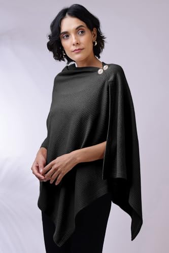 Image of Zelena Cotton Bamboo Blend Premium Nursing Cover for Breastfeeding | Breastfeeding Cover for Mothers | Feeding Shawl for Mother | Breathable Nursing Covers | Poncho for Mom (Black)