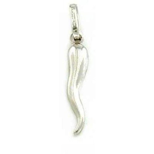 FindingKing 14k White Gold Italian Horn Charm Lucky Jewelry 15mm
