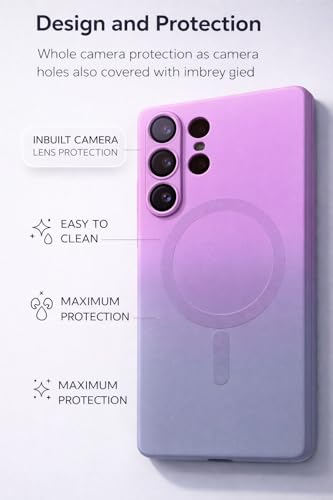 Image of amazon basics Gradient Mag-Safe Case for Samsung Galaxy S23 Ultra 5G | Soft Silicone Shockproof Cover with Camera Protection | Slim Lightweight Design | Smooth Touch & Durable - Purple & Gray