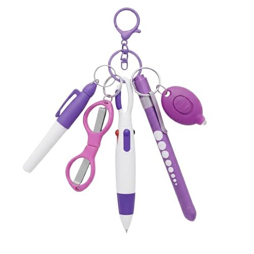 LANGFON Purple Nurse Pen Set, Nursing Essentials with Retractable Ballpoint Pens Marker Highlighter & Badge Clips, Nursing Gifts for Nurses Doctors Medical Staff Students Office Supplies