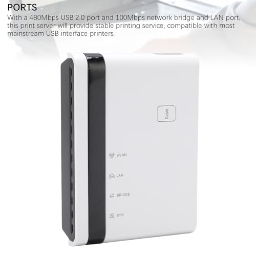 Image of Wireless Print Server, USB Printer Sharing Hub with Multi Mode Support for LAN via Ethernet or WiFi Network, Plug and Play (US Plug)