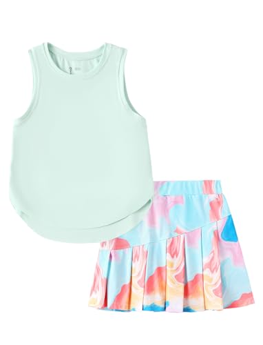 Image of PATPAT Girls Tennis Skirt Sets Moisture Wicking Tank Tops and Pleated Skirts 2 Piece Outfits Activewear Sets 5-12 Years