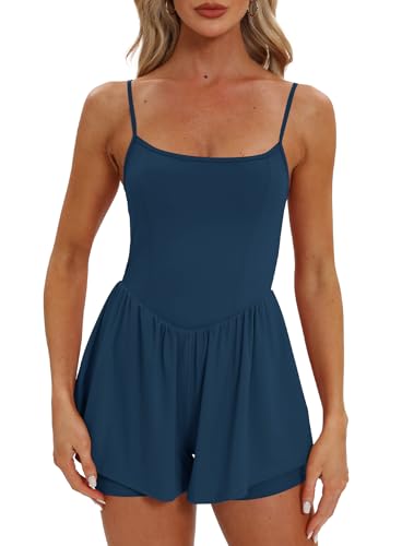 Beaully Women's Summer Sleeveless Rompers Spaghetti Strap Double Lined Jumpsuit