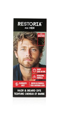 Restoria Hair & Beard Dye Kit for Men – Dark Blonde – Covers Grey in 5 Minutes – Vegan, Paraben-Free, Hydrating Formula – Natural Matte Finish – Easy Brush-In Application