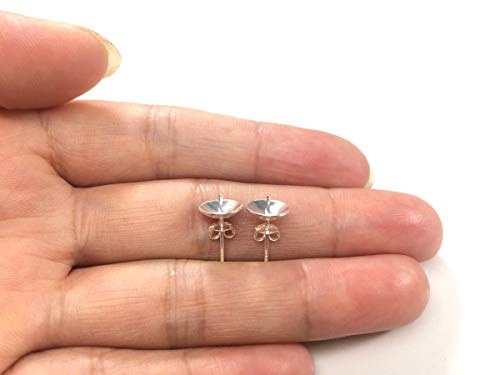 5 Pairs Adabele Authentic Sterling Silver Stud Earring Posts 0.7Mm Pin 8Mm Setting Pearl Cup With Earnut Back Safety Clutches Ss198 #TOP6