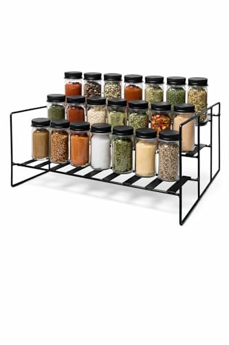 Image of Metal Kitchen 3-Tier Step Spice Bottle Rack Organiser