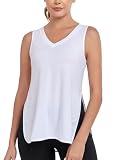 Abrooical Women's Workout Tank Tops Loose Fit V Neck Sleeveless Breathable Yoga Shirts with Side Slits White Medium