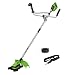 Produktbild Greenworks GD24X2BCB Akku Freischneider mit bürstenlosem Motor, Geschirr, Motorradgriff, 38 cm Schnittbreite, 2 mm Nylonfäden, 25 cm Klinge, OHNE 2 x 24V Akku und Ladegerät, 3 Jahre Garantie
