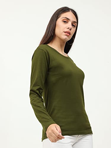 Image of FLEXIMAA Women's Cotton Plain Round Neck Full Sleeve T-Shirt