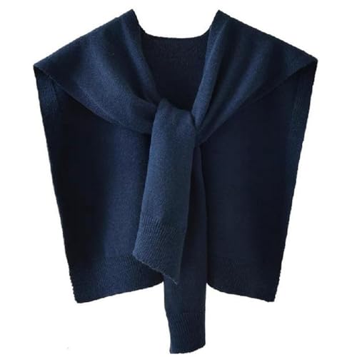 Women Sweater Shawl Wraps Y2K Knitted Tie Up Knotted Shoulder Cape Casual Travel Scarf Tops Trendy Preppy Streetwear (Navy Blue One Size)