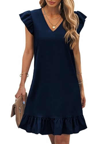 Image of JOCAFIYE Summer Dresses for Women 2026 Cute Cap Sleeve V-Neck Flowy Swing Sundress Mini Dress