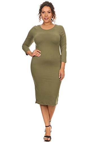 Image of ICONOFLASH Women's 3 /4 Sleeves Midi Bodycon Dress Crew Neck Fitted Dresses with Plus Size Options