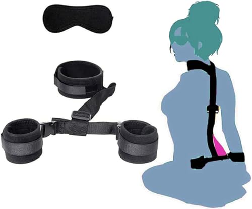 Bondaged Bed Tie Downs Thigh Restraints BDSM Sex Bondage Rope Kit Toys Blindfold Straps Cuffs Furniture Bed Restraint Fuzzy Hand Cuff Set Sexy Couple Handcuffs for Adults Grownups Bedroom Sweater