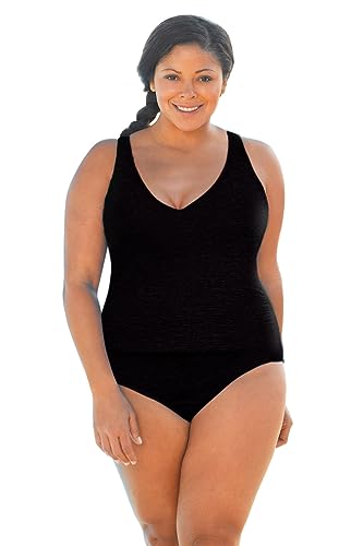 Krinkle 2pc High Back Tankini Black 22W